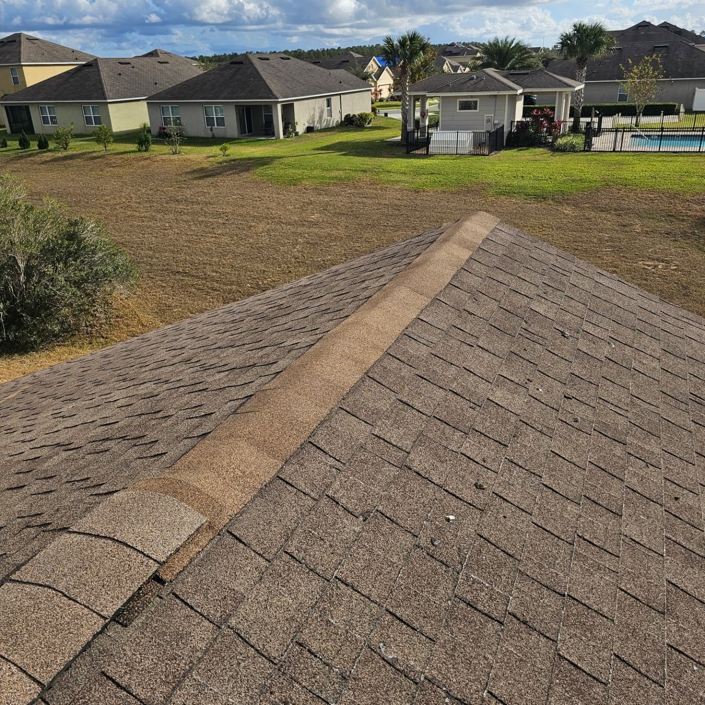 View from a shingle roof over a Central Florida neighborhood